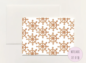Nautical Wheel Pattern Foldover Notecard