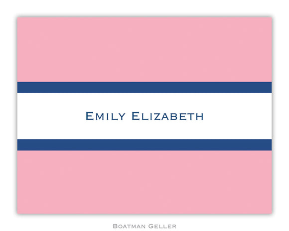 Stripe Light Pink & Navy  Foldover Notecard