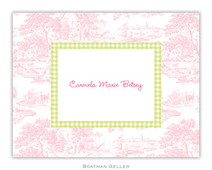 Toile Pink with Lime Check Foldover Notecard