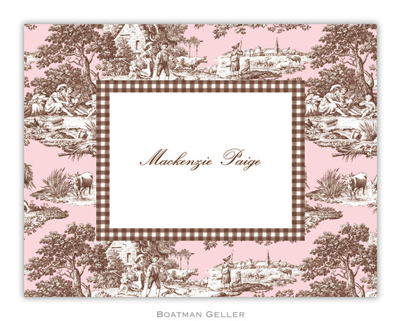 Toile Pink & Brown  Foldover Notecard