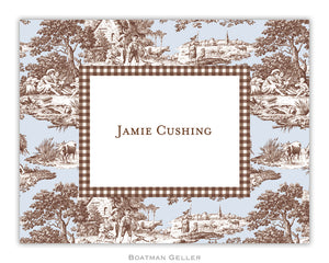 Toile Blue & Brown  Foldover Notecard