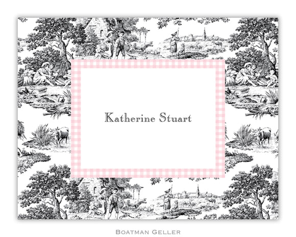 Toile Black with Pink Check Foldover Notecard
