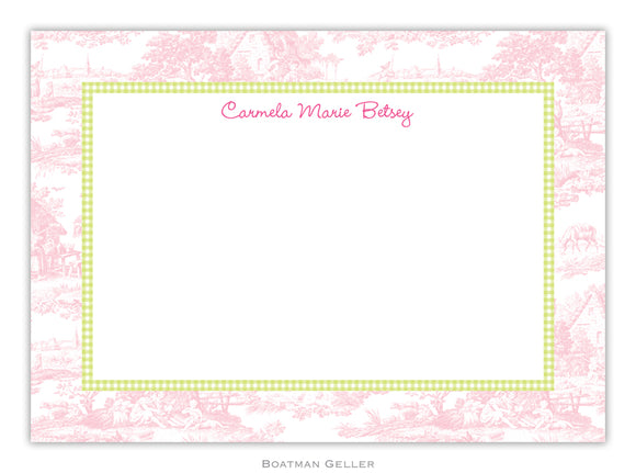 Toile Pink with Lime Check Flat Card