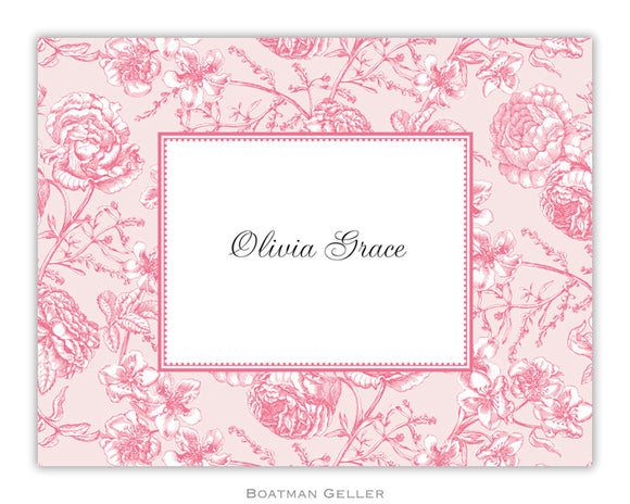 Floral Toile Pink Foldover Notecard