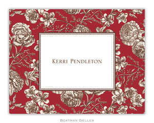 Floral Toile Red Foldover Notecard