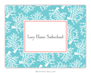 Coral Repeat Teal Foldover Notecard