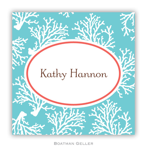 Coral Repeat Teal Personalized Stickers