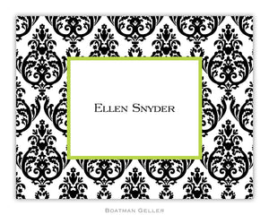 Madison Damask White with Black Foldover Notecard