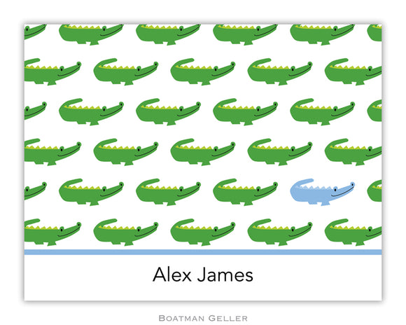 Alligator Repeat Blue Foldover Notecard