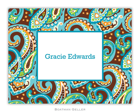 Ellie Paisley Turquoise & Brown Foldover Notecard