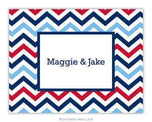 Chevron Blue & Red Foldover Notecard