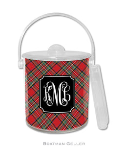 Plaid Red Personalized Holiday Ice Bucket