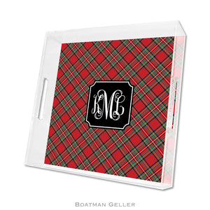 Plaid Red Square Lucite Tray