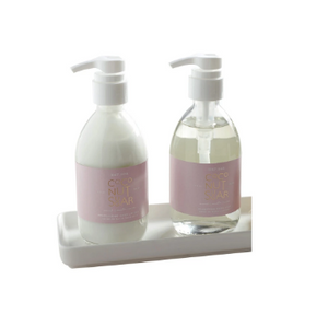 Glass Shea Lotion & Hand Soap Set in White Tray - Coconut Sugar