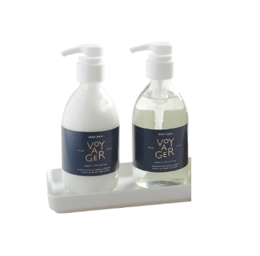 Glass Shea Lotion & Hand Soap Set in White Tray - Voyager