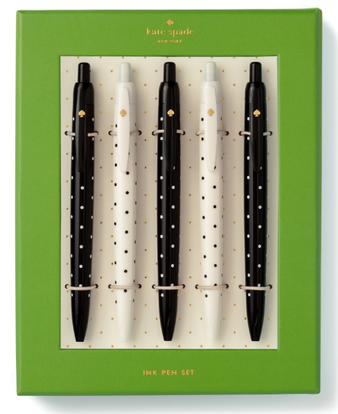 Pen Set of 5 - Black Dot