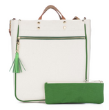 Canvas Tote Piped in Green