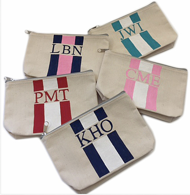 Hand Painted Stripe Canvas Pouch - Large