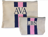 Hand Painted Stripe Canvas Pouch - Large