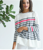 Travel Sweater Mini Pocket White/Grey and Pink Stripe