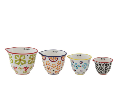 Hand Painted Measuring Cups with Floral Pattern