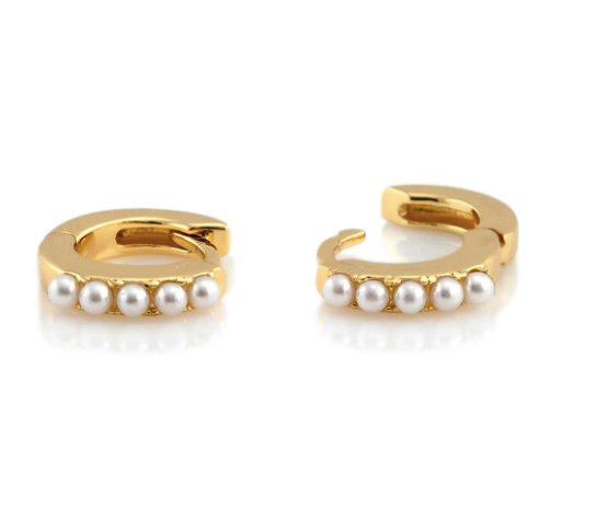 Pearl Huggie Hoop Earrings - Gold