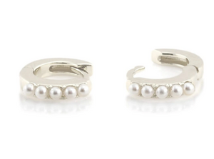 Pearl Huggie Hoop Earrings - Silver