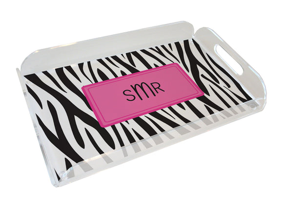 black zebra personalized lucite tray