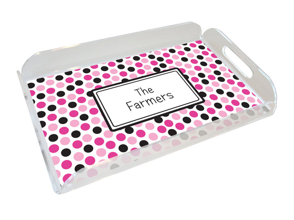 pink black dots personalized lucite tray