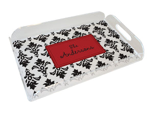 black damask personalized lucite tray