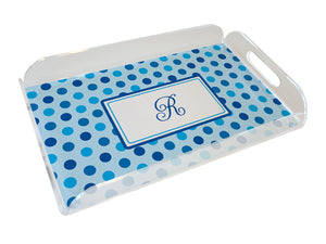 blue dots personalized lucite tray
