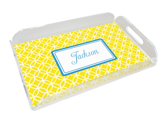 yellow clover personalized lucite tray