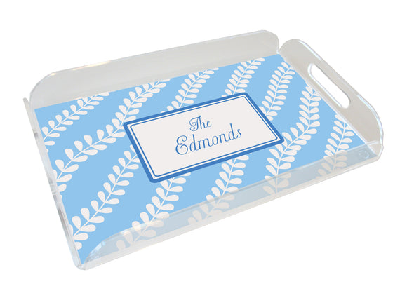 blue vines personalized lucite tray