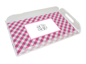 pink gingham personalized lucite tray