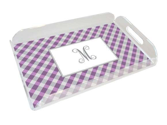 purple gingham personalized lucite tray