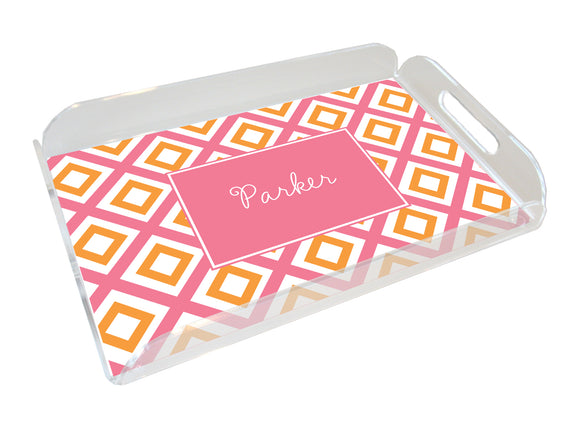 geo pink personalized lucite tray