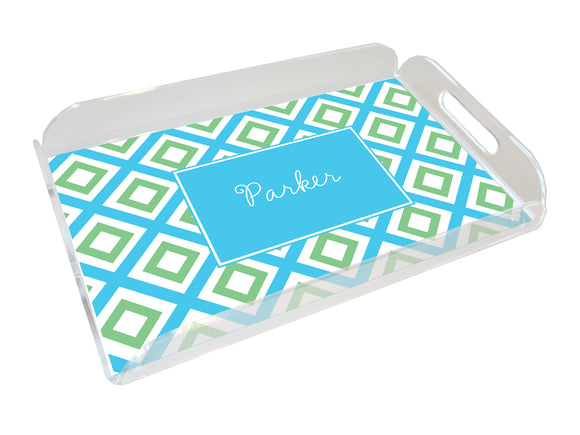 geo blue personalized lucite tray