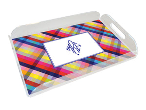 bright gingham personalized lucite tray