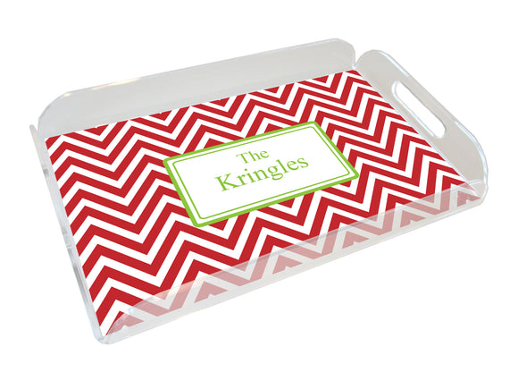 red green chevron personalized lucite tray