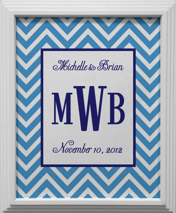 blue chevron personalized wall art