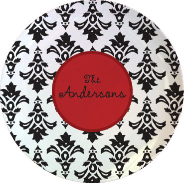 black damask personalized plate