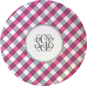 pink gingham personalized plate