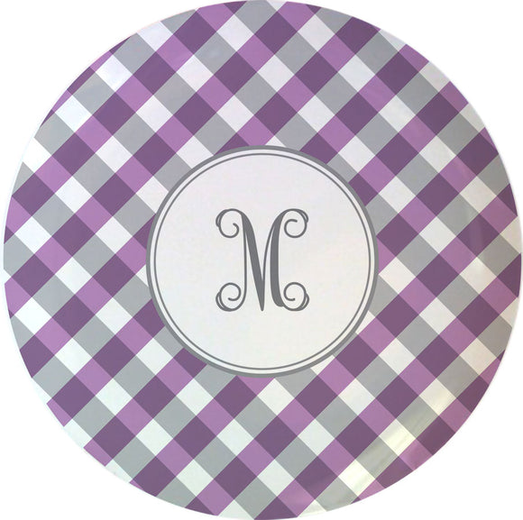 purple gingham personalized plate