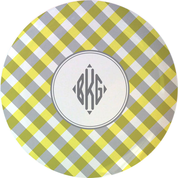 yellow gingham personalized plate