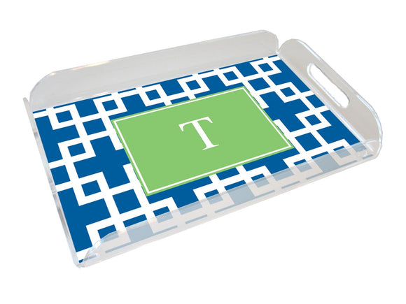 squared blue personalized lucite tray