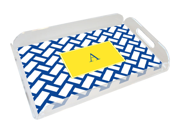 navy basketweave personalized lucite tray