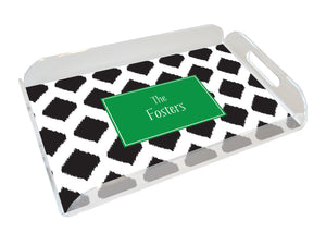 black ikat personalized lucite tray