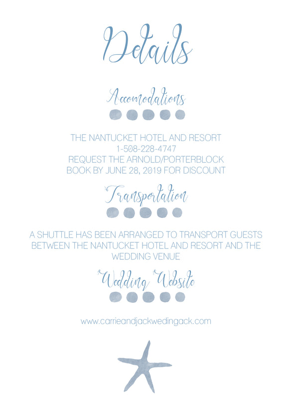 Starfish Wedding Details Card